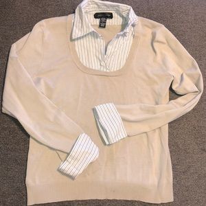 Beige collared long sleeve shirt